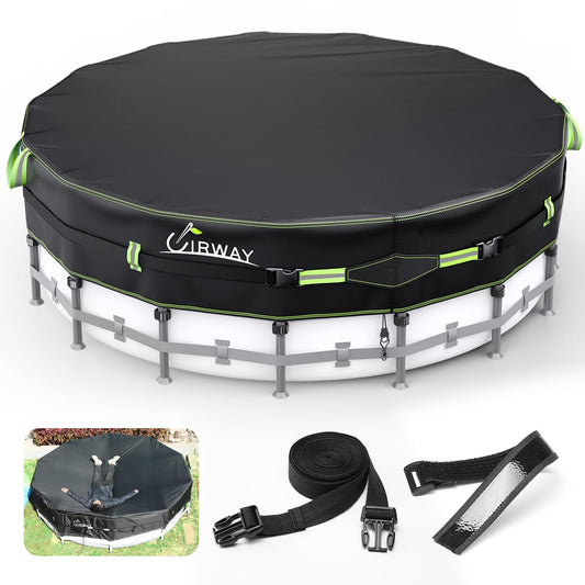 18FT Round Pool Cover – Heavy-Duty 500D Fabric with Windproof Straps & UV Protection