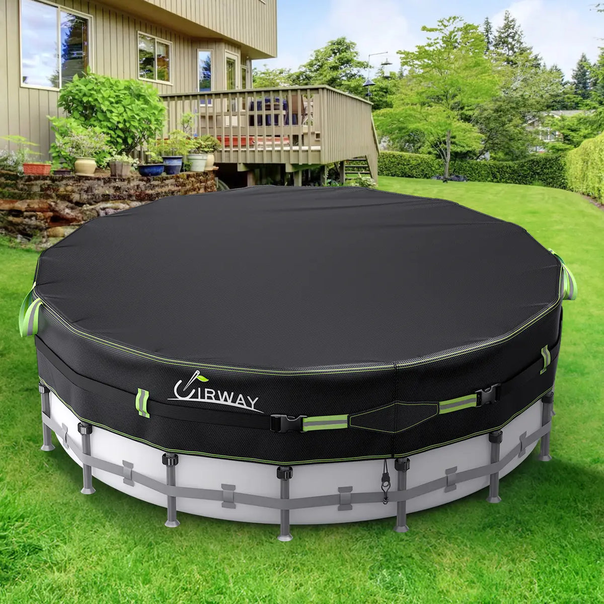 18FT Round Pool Cover – Heavy-Duty 500D Fabric with Windproof Straps & UV Protection