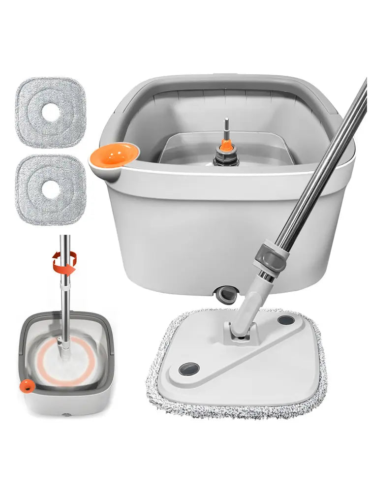 Spin Mop & Bucket Set with Dual Water Separation System, 360° Rotating Microfiber Floor Mop for Home Cleaning