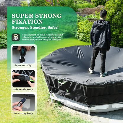18FT Round Pool Cover – Heavy-Duty 500D Fabric with Windproof Straps & UV Protection
