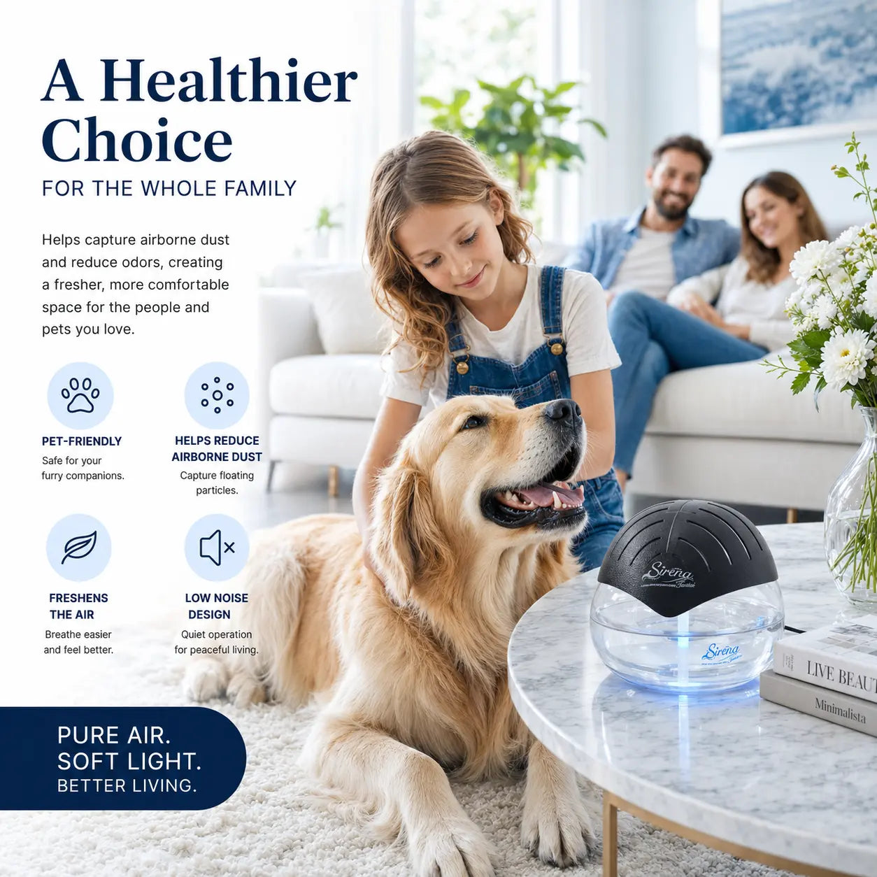Water-Based Air Purifier with Essential Oil Diffuser & LED Night Light – Refresh Your Home Air, Reduce Odors from Smoke and Pets