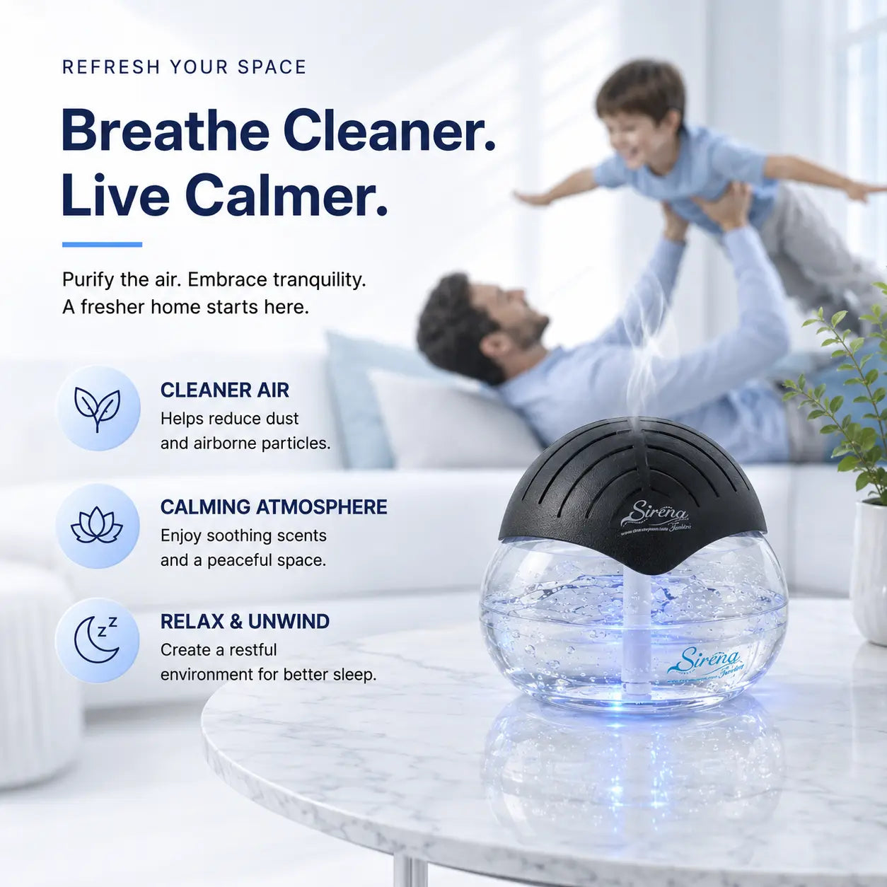 Water-Based Air Purifier with Essential Oil Diffuser & LED Night Light – Refresh Your Home Air, Reduce Odors from Smoke and Pets
