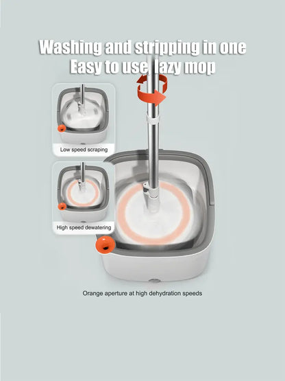 Spin Mop & Bucket Set with Dual Water Separation System, 360° Rotating Microfiber Floor Mop for Home Cleaning