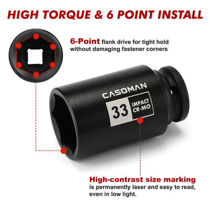 1/2-Inch Drive Deep Axle Nut Impact Socket Set, 9-Piece CR-MO 6-Point Metric Sockets, 29mm-38mm, Heavy-Duty Auto Mechanic Tools