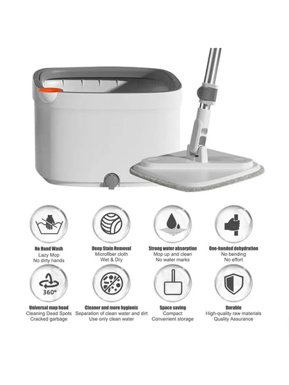 Spin Mop & Bucket Set with Dual Water Separation System, 360° Rotating Microfiber Floor Mop for Home Cleaning
