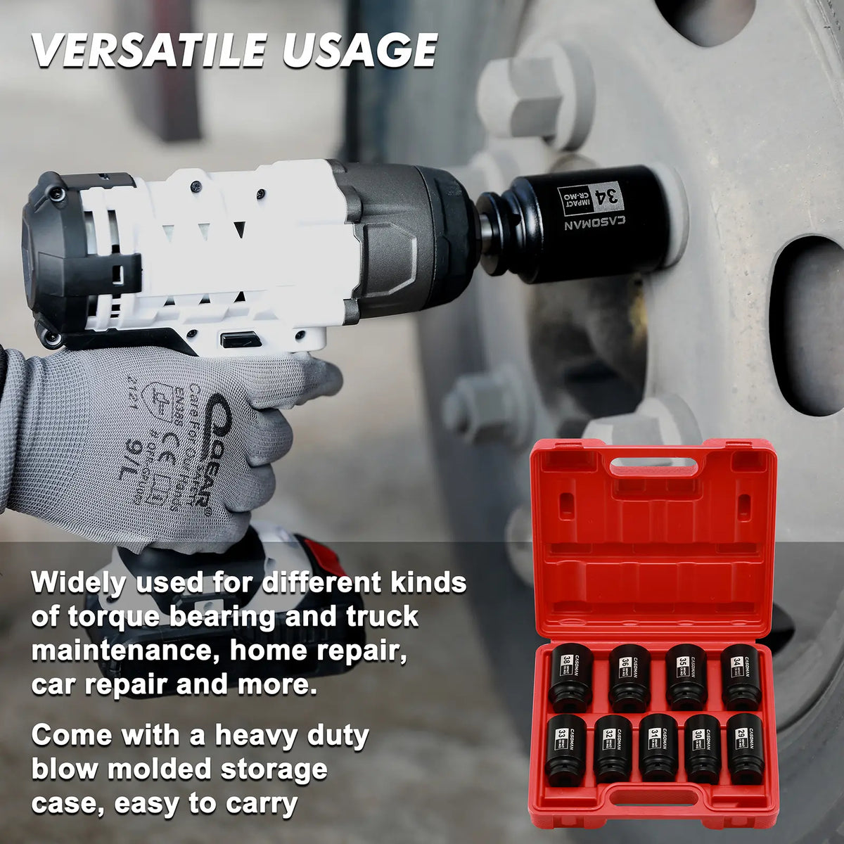 1/2-Inch Drive Deep Axle Nut Impact Socket Set, 9-Piece CR-MO 6-Point Metric Sockets, 29mm-38mm, Heavy-Duty Auto Mechanic Tools