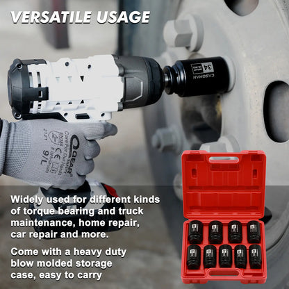 1/2-Inch Drive Deep Axle Nut Impact Socket Set, 9-Piece CR-MO 6-Point Metric Sockets, 29mm-38mm, Heavy-Duty Auto Mechanic Tools