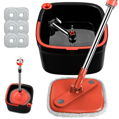 Spin Mop & Bucket Set with Dual Water Separation System, 360° Rotating Microfiber Floor Mop for Home Cleaning