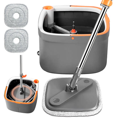 Spin Mop & Bucket Set with Dual Water Separation System, 360° Rotating Microfiber Floor Mop for Home Cleaning
