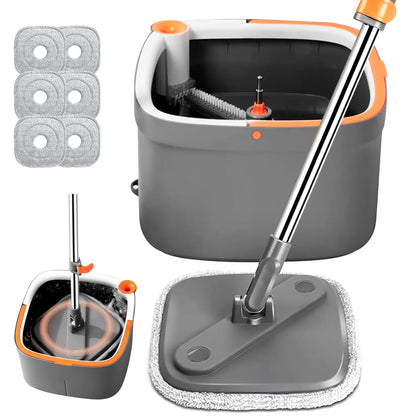 Spin Mop & Bucket Set with Dual Water Separation System, 360° Rotating Microfiber Floor Mop for Home Cleaning