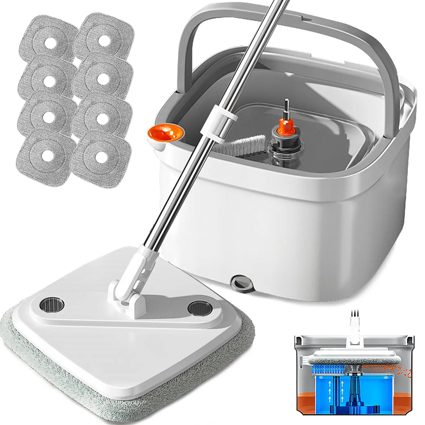 Spin Mop & Bucket Set with Dual Water Separation System, 360° Rotating Microfiber Floor Mop for Home Cleaning