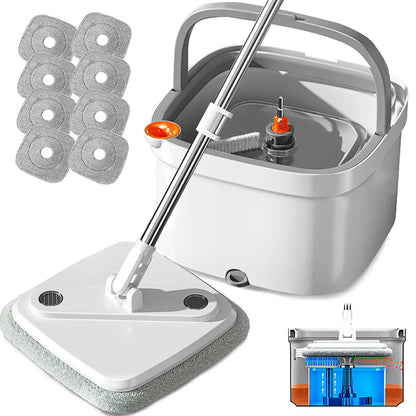 Spin Mop & Bucket Set with Dual Water Separation System, 360° Rotating Microfiber Floor Mop for Home Cleaning