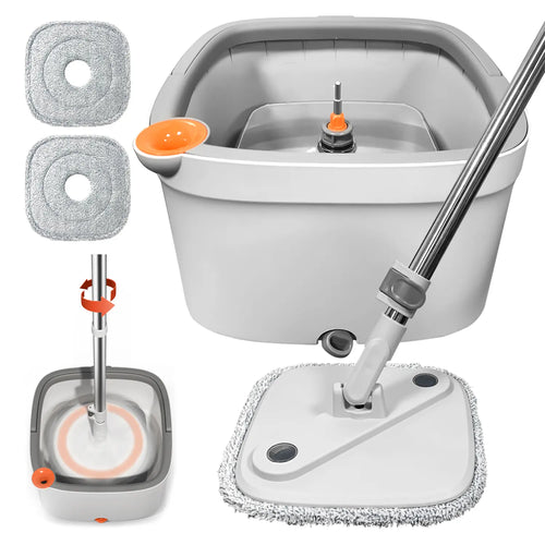 Spin Mop & Bucket Set with Dual Water Separation System, 360° Rotating Microfiber Floor Mop for Home Cleaning