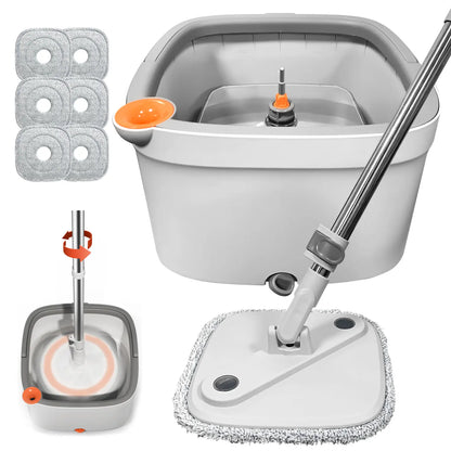 Spin Mop & Bucket Set with Dual Water Separation System, 360° Rotating Microfiber Floor Mop for Home Cleaning