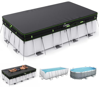 18FT Round Pool Cover – Heavy-Duty 500D Fabric with Windproof Straps & UV Protection