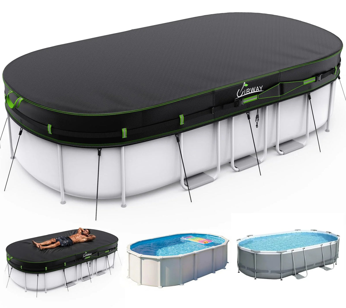 18FT Round Pool Cover – Heavy-Duty 500D Fabric with Windproof Straps & UV Protection